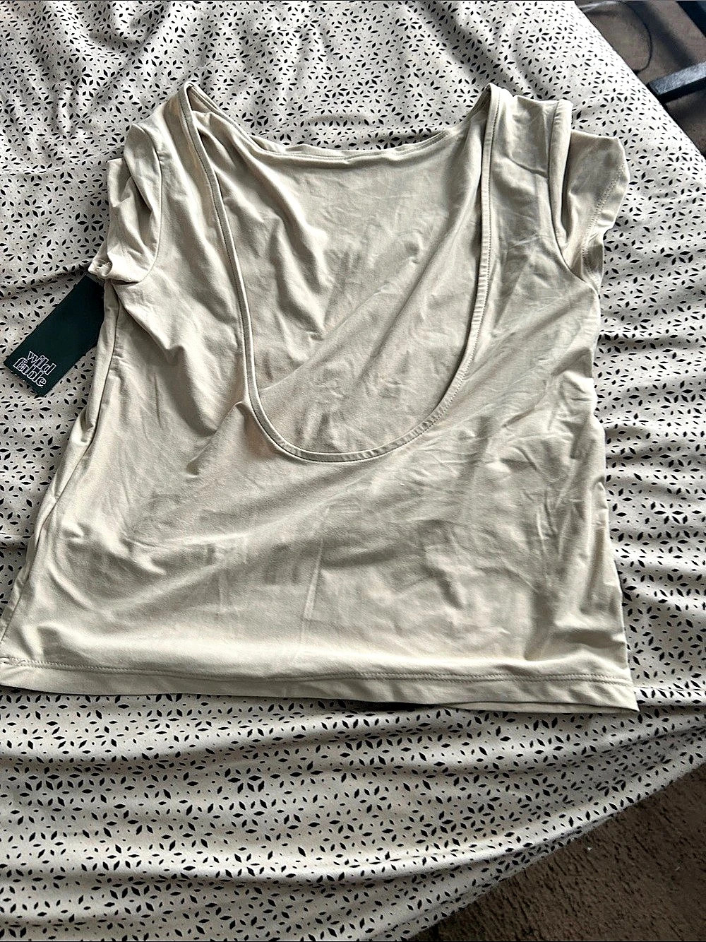 wild fable Open Scoop Back Short Sleeve T-Shirt Cream Medium